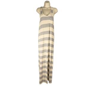 Shimera Maxi Tank Dress Small Gray Cream Modal Soft Knit Side Slits Racerback